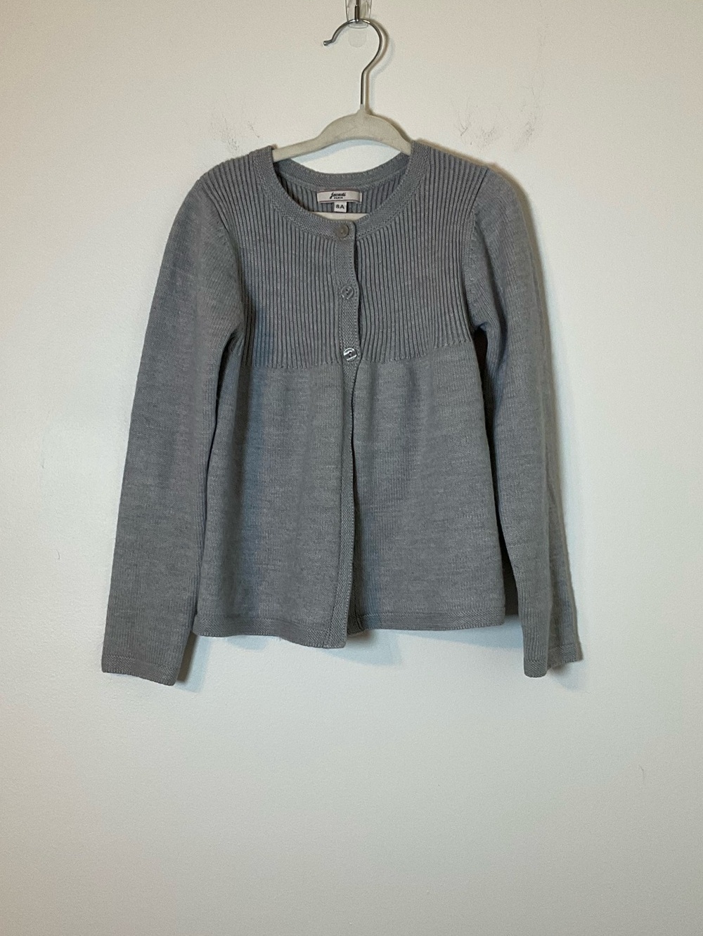 Jacadi Paris Girls Cardigan Gray Knit Button Sweater Size 8A